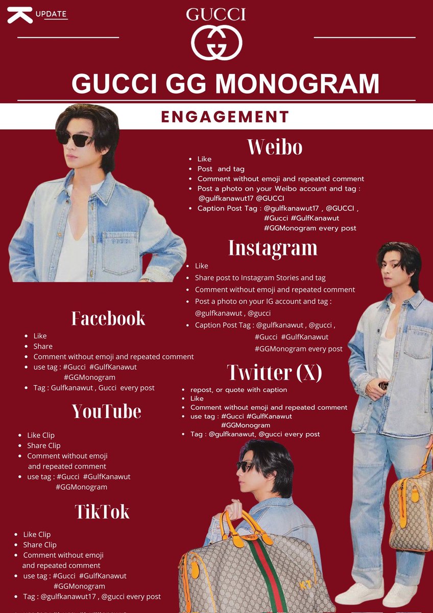 Debora38254706's tweet photo. #PhiBalls is really important to increase Gulf's engagement for its participation in the Gucci GG Monogram event in Wuhan, China. So, please participate in Gulf posts, brand posts, magazines, and various online media channels. Pay particular attention to Weibo and especially IG: comment, share, and like as many posts as you can.
@gulfkanawut 
#GulfKanawut