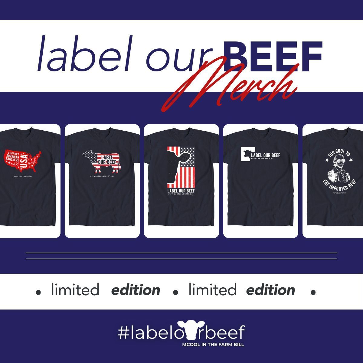 🥩🇺🇸 Limited-edition Label Our Beef merch is here! Choose from 12 unique designs to show your support for American ranchers and MCOOL.

Get yours today: bonfire.com/store/label-ou… 

Call 202-224-3121 to tell Congress to support MCOOL in the Farm Bill.

#LabelOurBeef #MCOOL