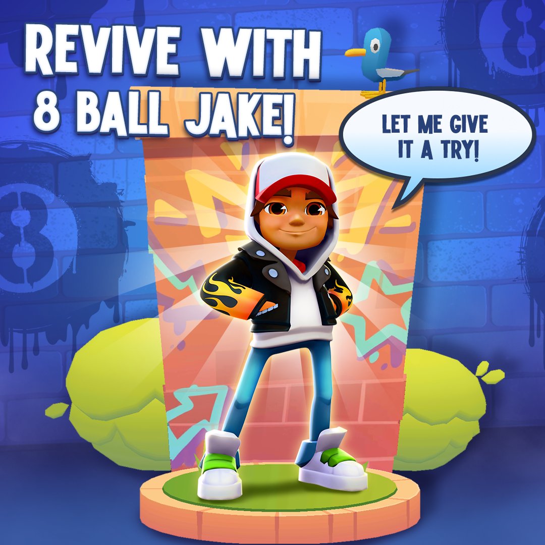 Let 8 Ball Jake give it a try! 

Failed a run? Revive and try again with a new surfer. 🔥

#subwaysurfers #8ballpool