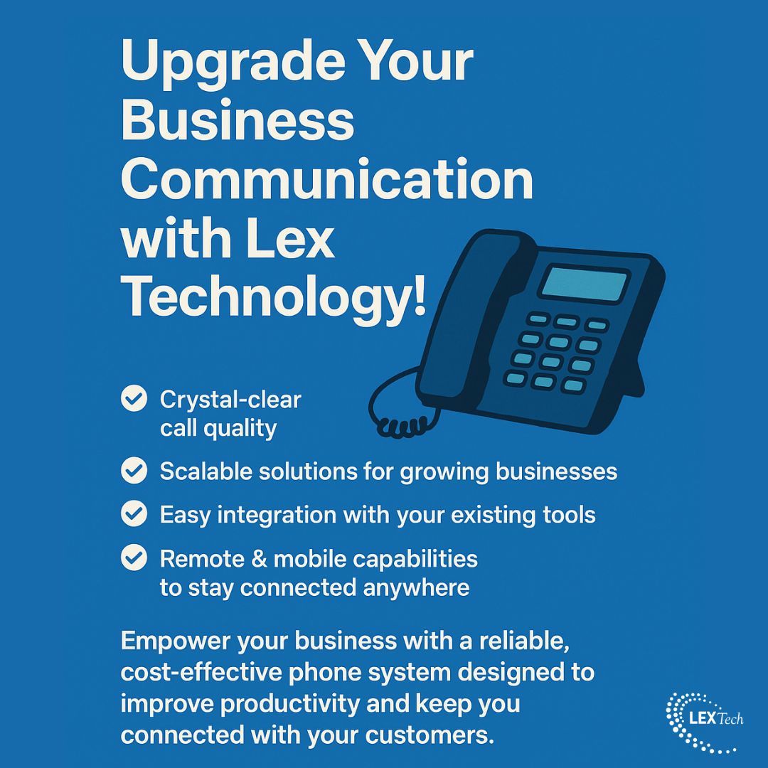 TechnologyLex's tweet image. 📞 Upgrade Your Business Communication with Lex Technology!
Is your outdated phone system holding your team back? With Lex Technology’s modern VoIP solutions, you’ll get:
✅ Crystal-clear call quality
✅ Scalable solutions for growing businesses
✅ Easy integration with your…