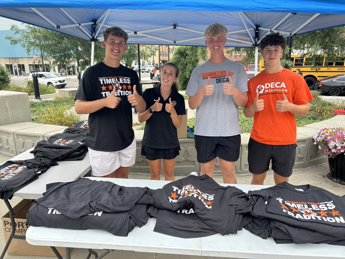 The Timeless Tradition T-shirts are in! 
The DECA Marketing students are promoting, selling, and distributing the shirts!  
Show your Tiger Spirit at and purchase a shirt today!  There will be a Blackout at tomorrow's game! <a href="/MassillonCTE/">WHS</a> <a href="/MassillonSchool/">Massillon City Schools</a> <a href="/massillonwhs/">WHS</a>