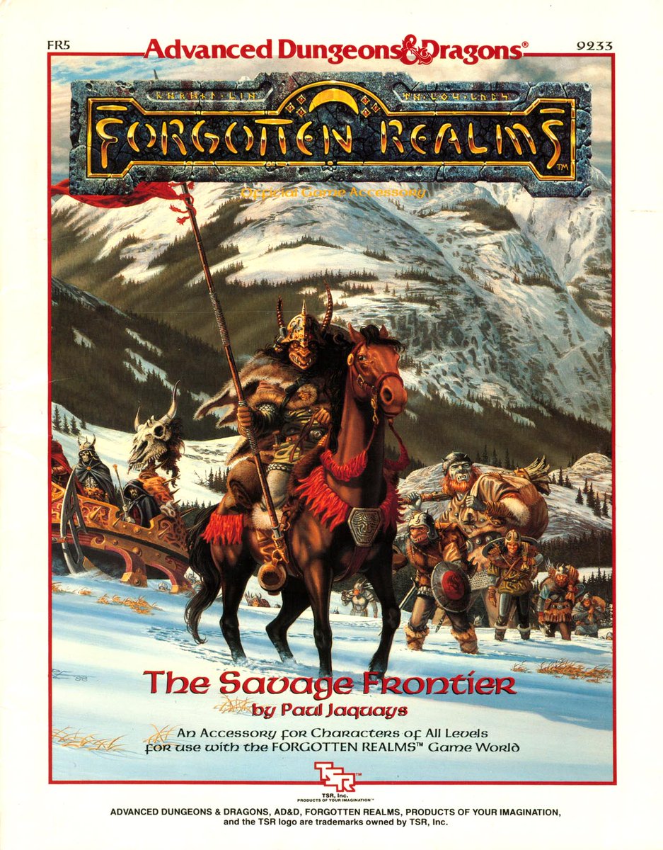 37 Years Ago: The Savage Frontier was released

This 1e accessory focuses on the Savage Frontier; it includes an overview of the region &amp; of the peoples of the North, also details locations, magical items, proficiencies &amp; adventures
#dnd #TBThursday #tbt 

forgottenrealms.fandom.com/wiki/The_Savag…