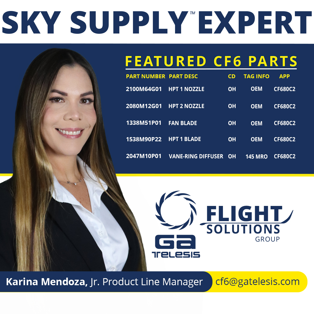 GA Telesis (@gatelesis) on Twitter photo Need help with CF6 Inventory? Our SKY SUPPLY™ expert Karina Mendoza has you covered! EMAIL CF6@gatelesis.com or kmendoza@gatelesis.com and visit our website: ow.ly/hsKI50WJabQ
#GATelesis #Travel #Aviation #Airlines #Aircraft #AviationIndustry #Airline #Airplane #Boeing Need help with CF6 Inventory? Our SKY SUPPLY™ expert Karina Mendoza has you covered! EMAIL CF6@gatelesis.com or kmendoza@gatelesis.com and visit our website: ow.ly/hsKI50WJabQ
#GATelesis #Travel #Aviation #Airlines #Aircraft #AviationIndustry #Airline #Airplane #Boeing