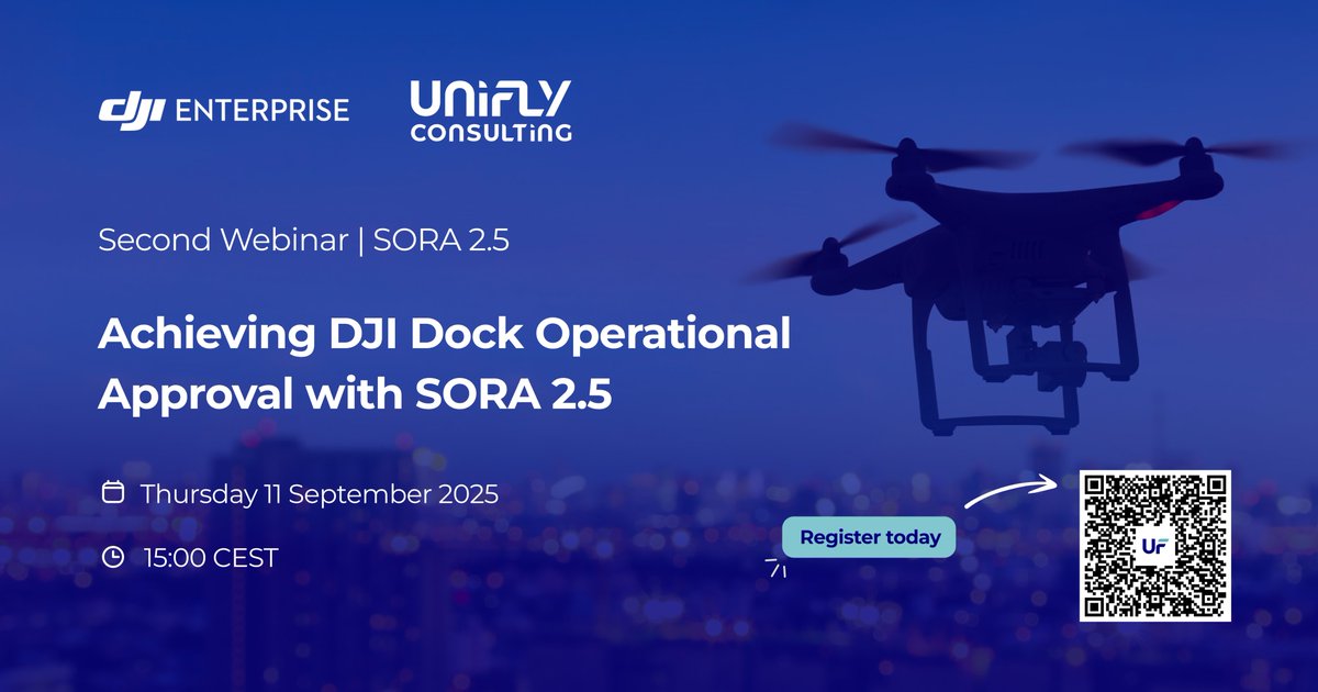 Are you planning to deploy DJI Docks and wondering how to secure operational approval under SORA?👉Join us for the second session in our webinar "Achieving DJI Dock Operational Approval with SORA 2.5".
🗓 September 11
⏰ 15:00 CET
🎙 With Marco Ducci, CEO of Unifly Consulting