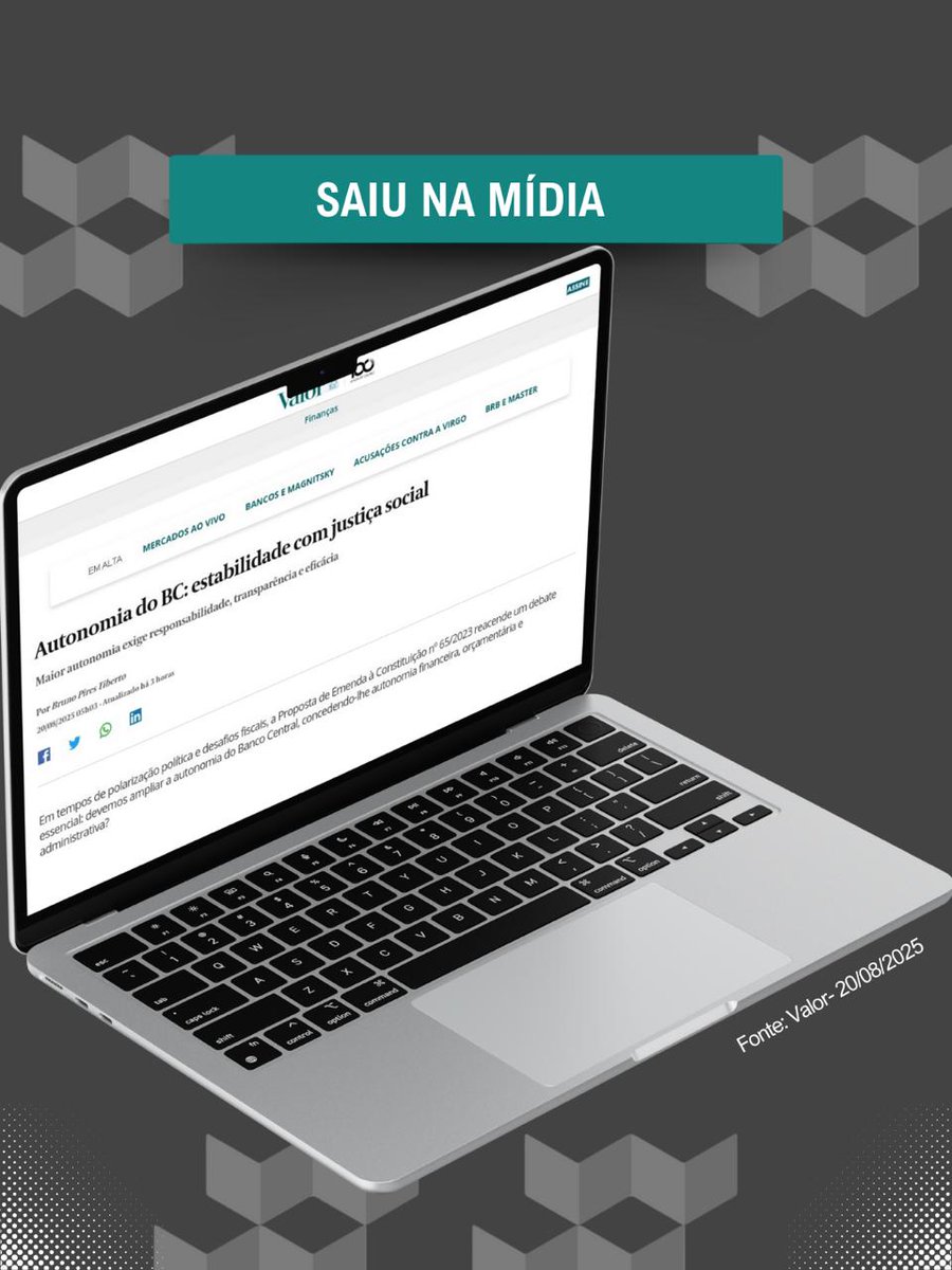 anbcb's tweet photo. Saiu na mídia | Valor Econômico
O auditor do Banco Central e doutor em economia Bruno Pires Tiberto publicou no Valor Econômico o artigo “Autonomia do BC: estabilidade com justiça social”, reforçando a importância da PEC 65/2023 para garantir autonomia financeira, orçamentária e administrativa à instituição.

Tiberto destaca que a maior autonomia do BC:
•Reduz inflação e instabilidade, especialmente em países em desenvolvimento;
•Amplia investimentos e diminui prêmios de risco;
•Protege os mais pobres dos efeitos regressivos da inflação;
•Fortalece a capacidade fiscal do Estado, ao sinalizar menor risco de monetização da dívida.
Para o auditor, fortalecer a autonomia do Banco Central é também uma política de equidade social, pois garante previsibilidade, estabilidade e justiça econômica para toda a população.

Leia o artigo completo no Valor Econômico: https://t.co/8OHck61ZKW