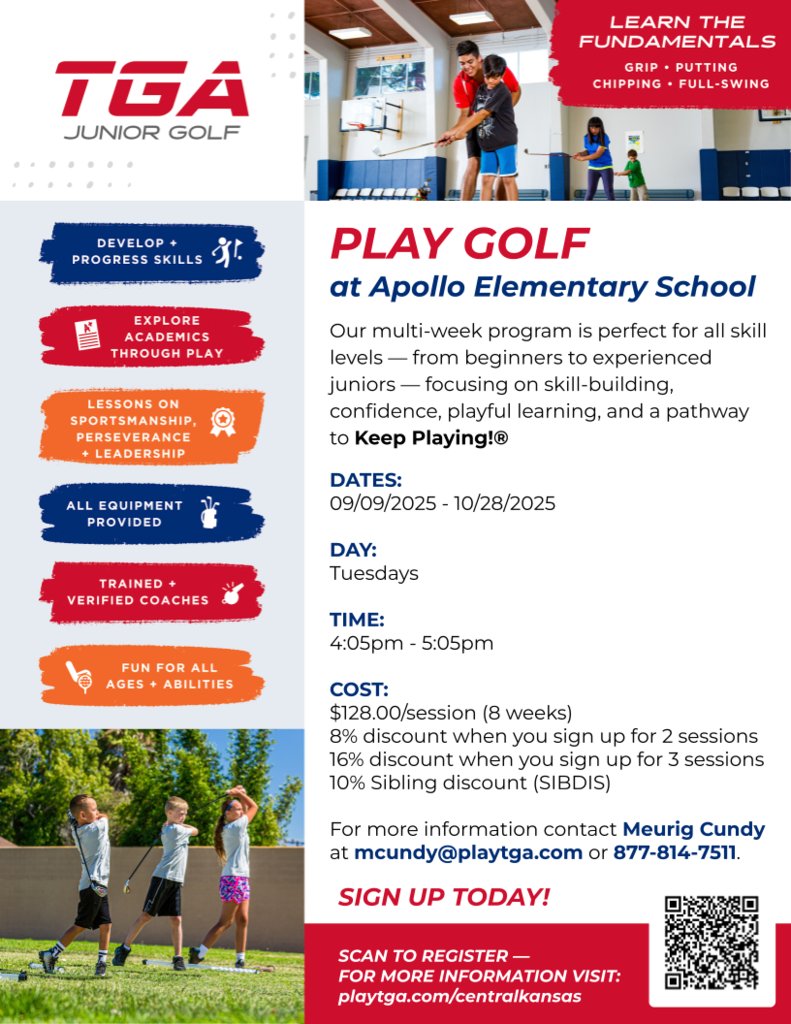 USD265_Apollo's tweet photo. ⛳TGA Golf is coming to Apollo!⛳
SIGN up NOW for the Fall session. https://t.co/13wxBsOviY