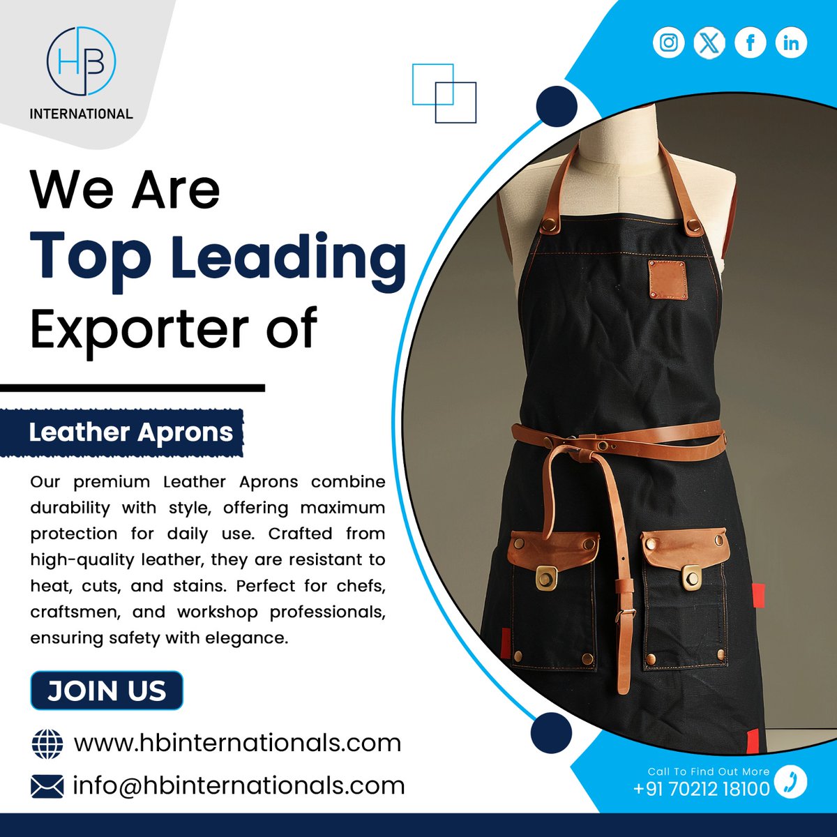 hbintexport's tweet photo. 🌍 HB International – Worldwide Exporter of Premium Leather Aprons
📧 info@hbinternationals.com
📱 +91-7021218100
🌐 https://t.co/YLFyN2wOTI
#HBInternational #LeatherAprons #LeatherProducts #PremiumLeather #GlobalExport #WorldwideExporter #ExportBusiness #InternationalTrade #B2B https://t.co/y62CedhIR4