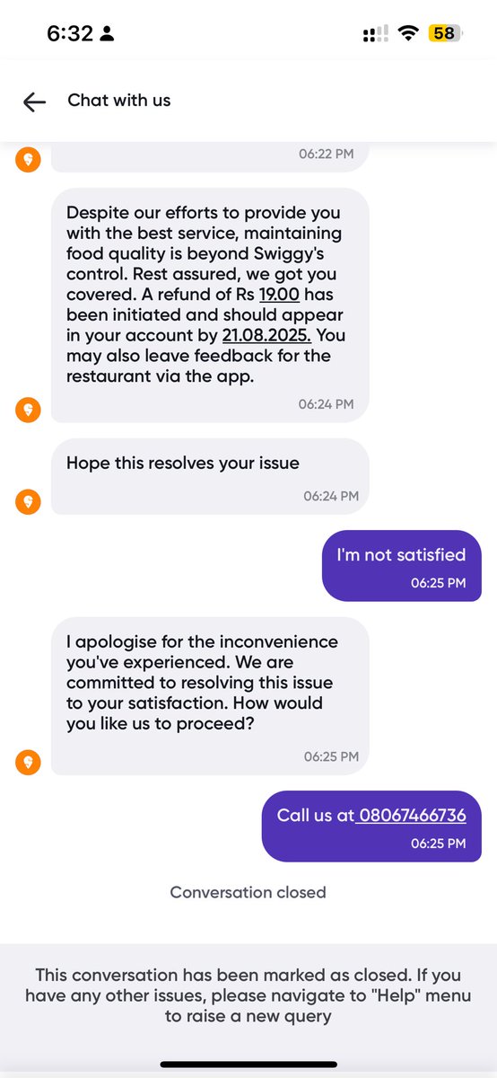 Naveenvram's tweet image. Very very poor show from your customer service @Swiggy 

I’m uninstalling the app because of your incompetent customer service! 

#swiggy #poorcustomerservice