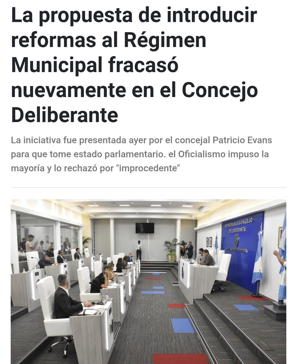 Un proyecto del concejal Evans que propone incorporar reformas al capítulo del Régimen Municipal en el contexto de la Convención Constituyente fue rechazo ayer por la mayoría oficialista, que lo consideró improcedente y evitó que tome estado parlamentario
shre.ink/tbkU