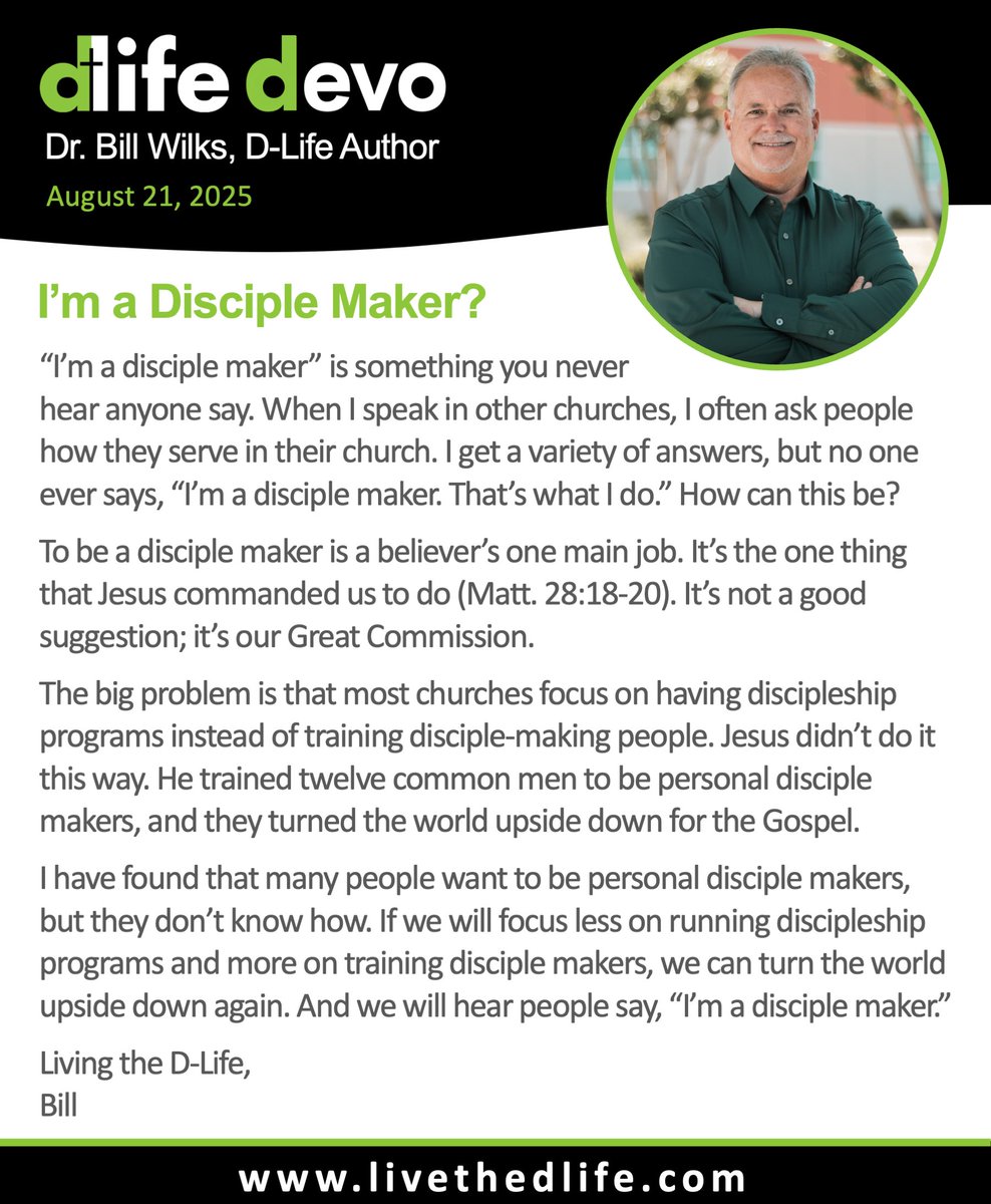 D-LIFE DEVO: "I'm a Disciple Maker" (8/21/2025) For more on D-Life, go to: livethedlife.com #dlife #disciplemaking #makedisciples #discipleship #evangelism #thegreaterwork