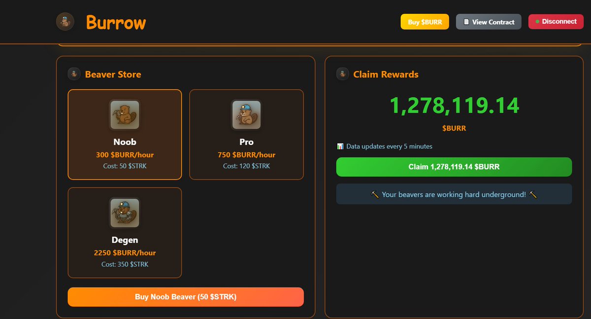 Gm 🧉

I haven't logged into <a href="/burr_burrow/">BURROW - $BURR</a> in days.

I've already maxed out my Pro Beaver and I'm accumulating. I don't plan on selling the $BURR tokens, and continuing to accumulate.

My strategy will also be to wait for the maximum supply to be mined, see the selling pressure,