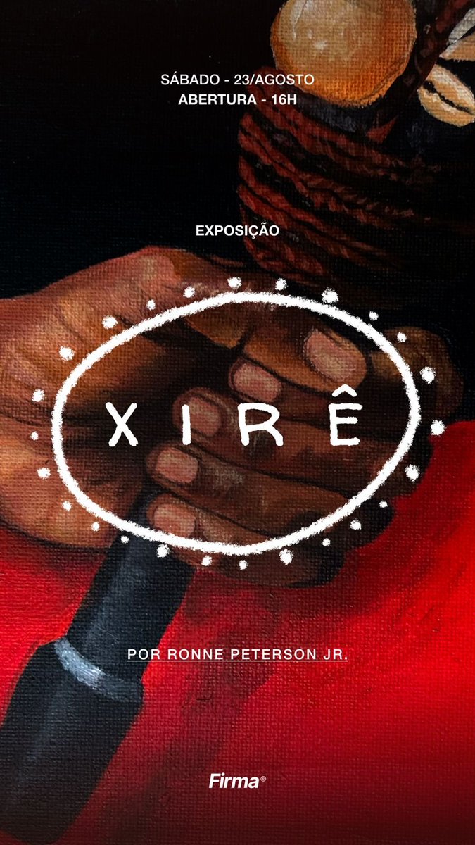 Bom dia, família!
Sábado agora, 23/08, estarei abrindo minha primeira exposição lá na Firma.

Rua Pernambuco, 512 - Engenho de Dentro

Pra quem quiser ter um gostinho do que está por vir, dá um olhada lá no vídeo que soltamos:
instagram.com/reel/DNl7bYQRZ…