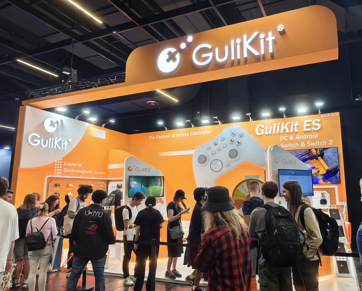 GuliKitDesign's tweet photo. At #Gamescom2025, the GuliKit booth is showcasing our latest products and technologies. 

Here is an overview of the new highlights:

ES / ES Pro - The world’s fastest wireless controllers with exclusive Hyperlink 2 tech delivering the most responsiveness at the lowest wireless input latency 3.25ms with 730Hz polling rate, featuring drift free & high precision Hall Effect / TMR joysticks, tactile D-pad, native Switch & Switch 2 wake-up, rumble,gyro,multi-platform compatibility and unbeatable prices.

Elves 2 - Retro design meets next-gen tech for modern games. Drift-free Hall joysticks, Hyperlink 2 wireless tech, world's first third party controller with Switch 2 wake-up!

TT MAX / TT PRO – New controllers featuring Hyperlink 2 world’s fastest wireless tech, symmetrical 720° tension-adjustable TMR joysticks, Switch 2 wake-up,2 in 1 Smart Triggers supporting digital micro-switch and analog Hall effect triggers, rear paddles for next-level game play.

720° Tension Adjustable TMR Joystick – A breakthrough drift-free TMR joystick with infinitely adjustable force control, delivering unprecedented precision and personalization for upgrading and repairing the controllers including PS5 dualsense and edge, Xbox series, Switch Pro, PS4 controllers.

Hyperlink 2 Wireless Controller Adapter – Hyperlink 2 supports controllers including all GuliKit controllers, Xbox One Bluetooth controllers, Xbox Series controllers, Xbox Elite Series 2 controllers, PS4 Dual Shock, PS5 Dual Sense,PS5 Dual Sense Edge and Switch Pro controllers to use on platforms including Windows,Android,Switch,Switch 2,SteamOS with ultra low input latency and higher polling rate. 

Come by booth 10.1 A-023 to get hands-on with the future of gaming,have fun and win surprising prizes! 🚀 #Gamescom2025 #GuliKit