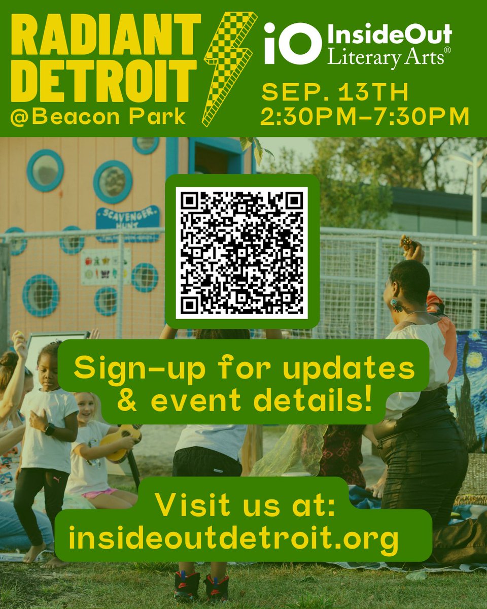 InsideOutDET's tweet image. RADIANT DETROIT ACTIVITY LINE UP!
Saturday, Sept. 13 @beaconparkdet

Join InsideOut Literary Arts for an immersive day of activities and performances celebrating arts and wellness and Detroit’s vibrant community spirit!

FREE! Register at radiantdetroit.eventbrite.com