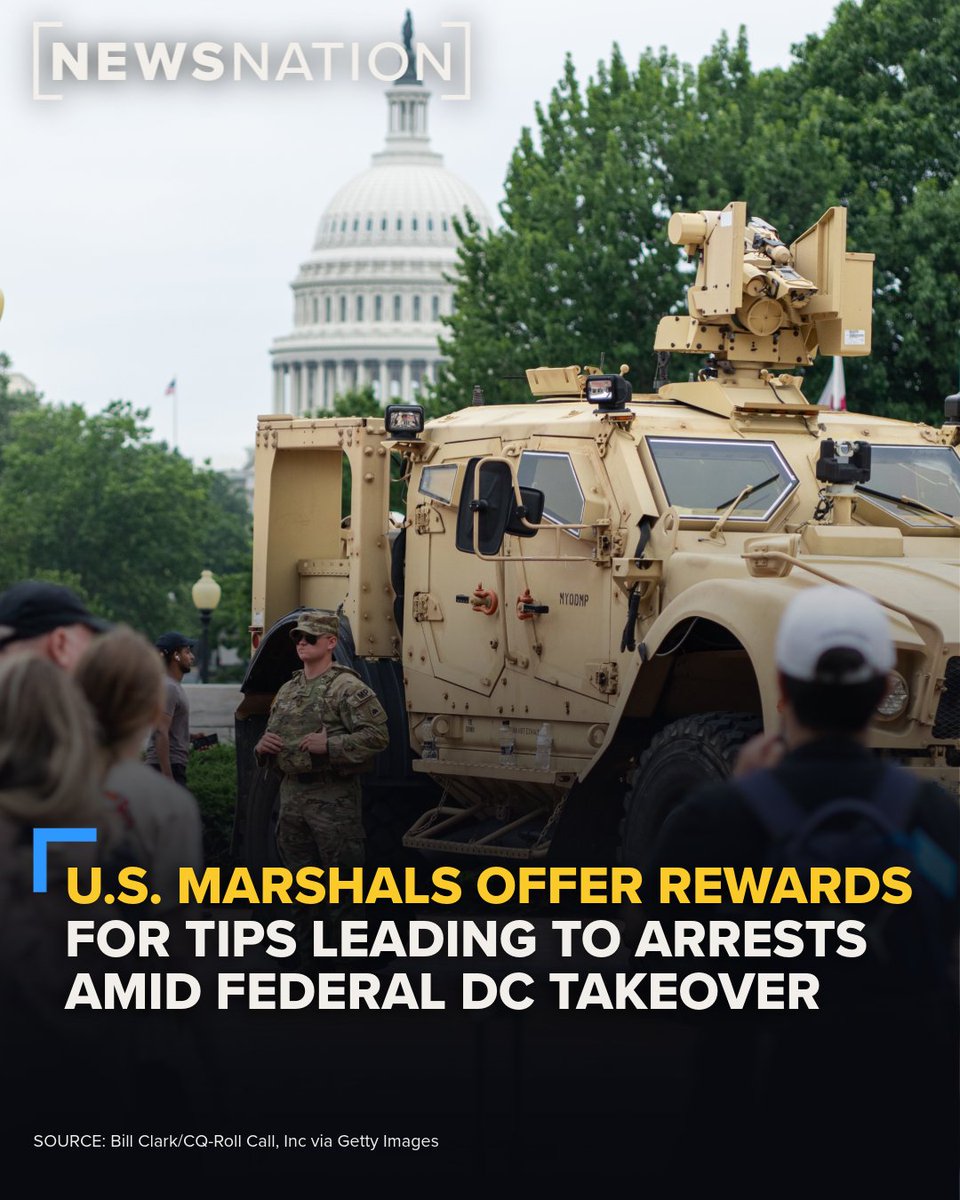 NewsNation (@newsnation) on Twitter photo The U.S. Marshals Service is offering $500 for tips leading to arrests in Washington, D.C. Arrests are reportedly up by about 20% since the government began sending in a surge of federal agents.
More: tinyurl.com/4ycm5tx8 The U.S. Marshals Service is offering $500 for tips leading to arrests in Washington, D.C. Arrests are reportedly up by about 20% since the government began sending in a surge of federal agents.
More: tinyurl.com/4ycm5tx8
