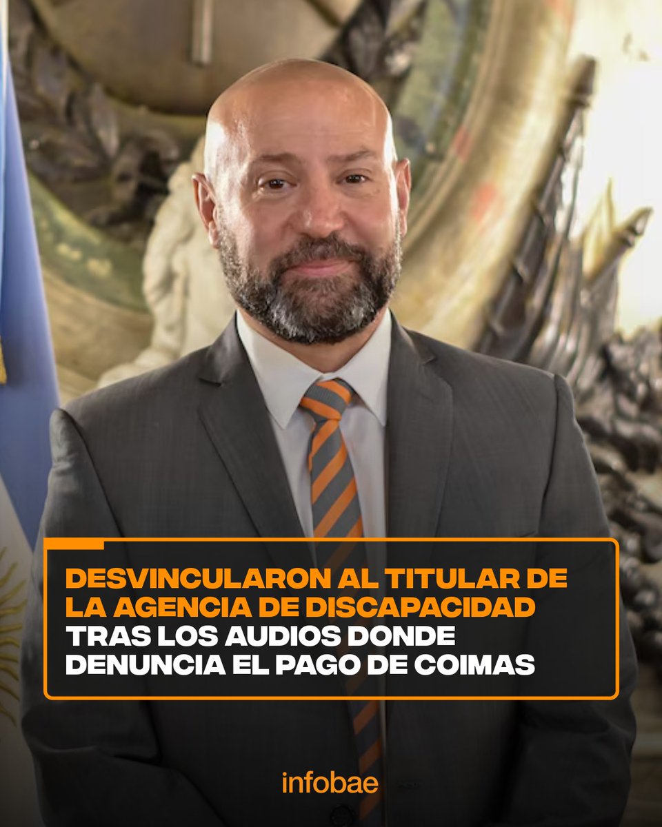 infobae's tweet photo. Desvincularon al titular de la Agencia de Discapacidad tras los audios donde denuncia el pago de coimas https://t.co/pJ1JD4UBtw https://t.co/4xzyjrwaqR