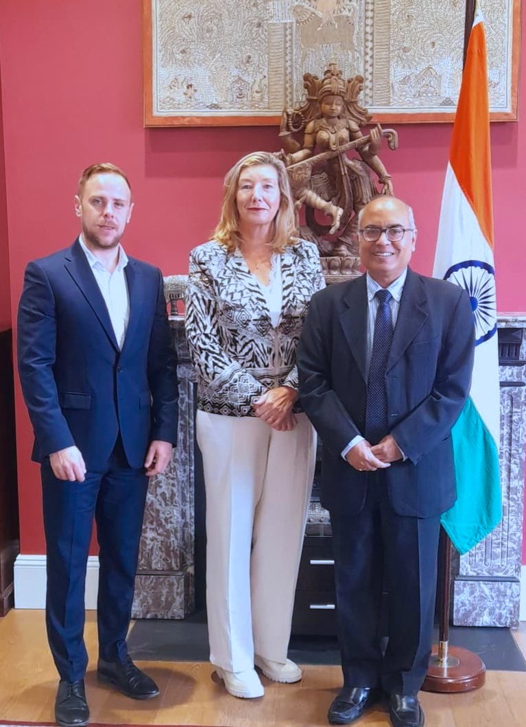 India in Ireland (Embassy of India, Dublin) (@indiainireland) on Twitter photo Ambassador of India to Ireland H.E. Shri <a href="/AkhileshIFS/">Akhilesh Mishra, Indian Ambassador to Ireland</a>, met with Ms. <a href="/Mary_Rose_Burke/">Mary Rose Burke</a>, CEO of <a href="/DubCham/">Dublin Chamber</a> and Mr. Stephen Browne, Head of Public Affairs and discussed strengthening and broadening of India-Ireland business ties.
<a href="/MEAIndia/">Randhir Jaiswal</a> <a href="/IndianDiplomacy/">Indian Diplomacy</a> #MEAIndia Ambassador of India to Ireland H.E. Shri <a href="/AkhileshIFS/">Akhilesh Mishra, Indian Ambassador to Ireland</a>, met with Ms. <a href="/Mary_Rose_Burke/">Mary Rose Burke</a>, CEO of <a href="/DubCham/">Dublin Chamber</a> and Mr. Stephen Browne, Head of Public Affairs and discussed strengthening and broadening of India-Ireland business ties.
<a href="/MEAIndia/">Randhir Jaiswal</a> <a href="/IndianDiplomacy/">Indian Diplomacy</a> #MEAIndia