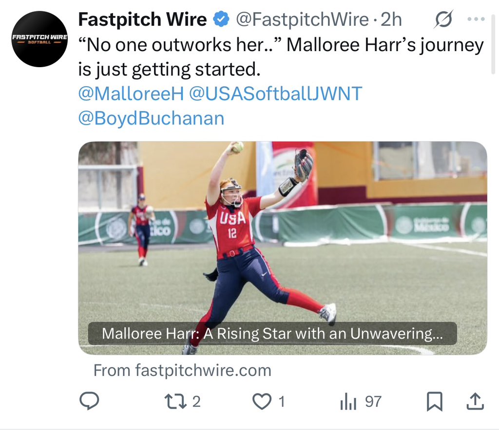 Malloree Harr (2030) (@malloreeh) on Twitter photo Thank you, <a href="/MediaMays/">Charles Mays</a> and <a href="/FastpitchWire/">Fastpitch Wire</a>, for the feature! I truly appreciate your support and advocacy for the game of softball. It was a pleasure meeting you!
<a href="/d1vision_sb/">D1VISION Softball</a> <a href="/BBSBucs/">BBS Athletics</a> Thank you, <a href="/MediaMays/">Charles Mays</a> and <a href="/FastpitchWire/">Fastpitch Wire</a>, for the feature! I truly appreciate your support and advocacy for the game of softball. It was a pleasure meeting you!
<a href="/d1vision_sb/">D1VISION Softball</a> <a href="/BBSBucs/">BBS Athletics</a>