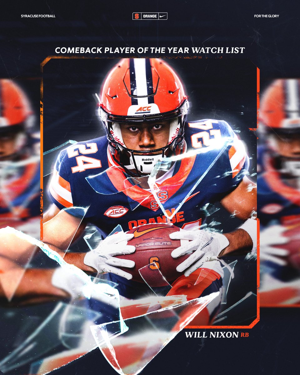 Syracuse Football (@cusefootball) on Twitter photo Don’t call it a comeback 😤
<a href="/william_nixonTD/">Will Nixon</a> is on the Comeback Player of the Year Watch List
🍊🎯 Don’t call it a comeback 😤
<a href="/william_nixonTD/">Will Nixon</a> is on the Comeback Player of the Year Watch List
🍊🎯