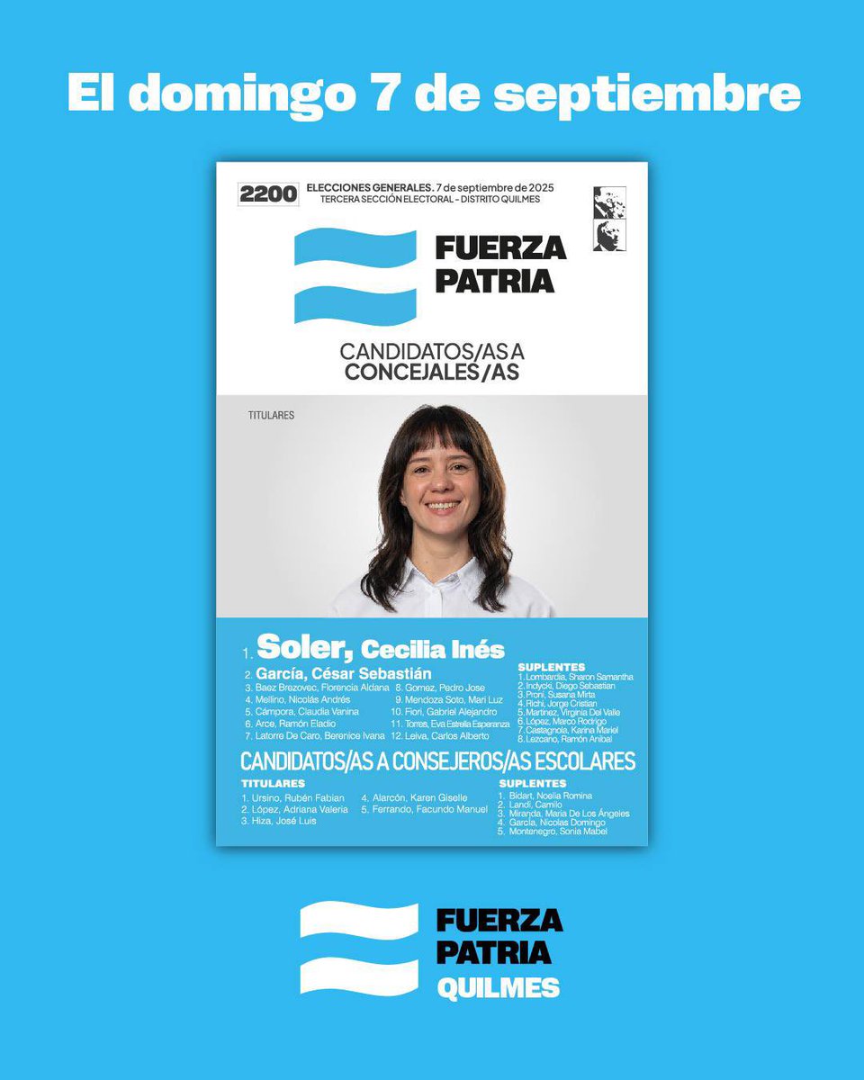 Mayra Mendoza ☀️ (@mayrasmendoza) on Twitter photo Esta es la boleta de <a href="/fuerzapatriaq/">Fuerza Patria - Quilmes</a> para frenar el ajuste y garantizar un camino de trabajo, justicia social y dignidad en toda la provincia el próximo 7 de septiembre.
Defendamos los proyectos de trabajo y sigamos construyendo juntos la ciudad que nos merecemos, con el corazón Esta es la boleta de <a href="/fuerzapatriaq/">Fuerza Patria - Quilmes</a> para frenar el ajuste y garantizar un camino de trabajo, justicia social y dignidad en toda la provincia el próximo 7 de septiembre.
Defendamos los proyectos de trabajo y sigamos construyendo juntos la ciudad que nos merecemos, con el corazón