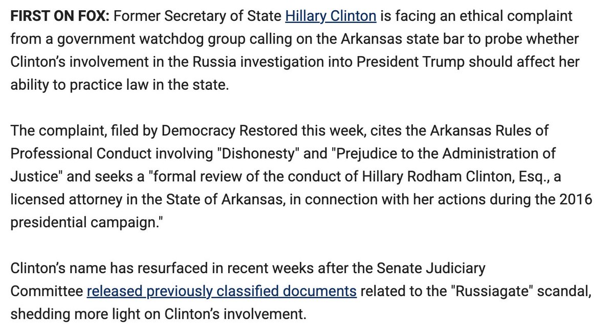 READ: Hillary Clinton slapped with ethics complaint targeting her law license over role in Russiagate scandal

"Clinton approved a plan created by one of her advisors to release false information with the purpose ‘to smear’ her political opponent during a presidential campaign