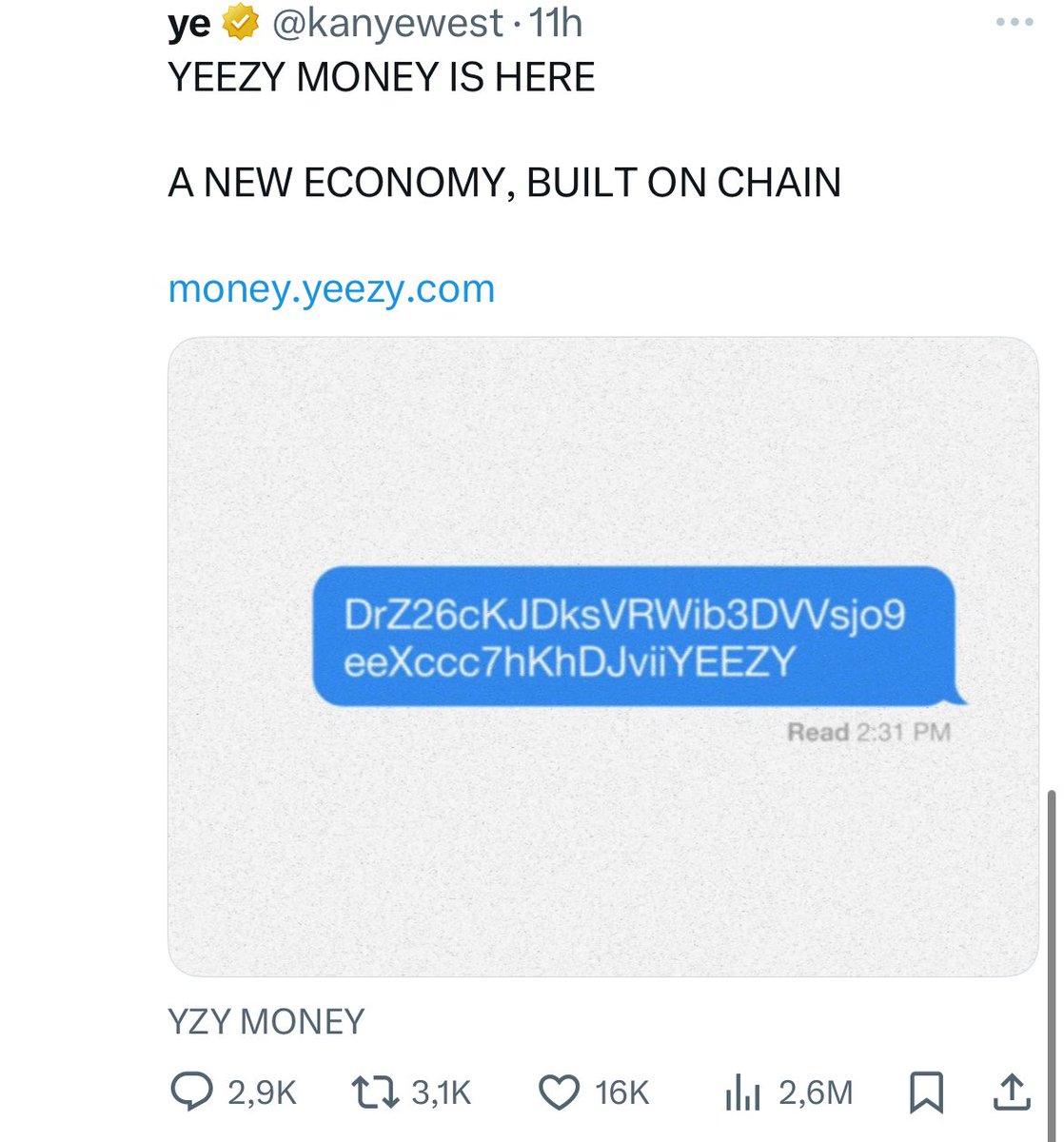 Solana에서의 $YZY 토큰 가격 급등과 폭락을 보여주는 차트