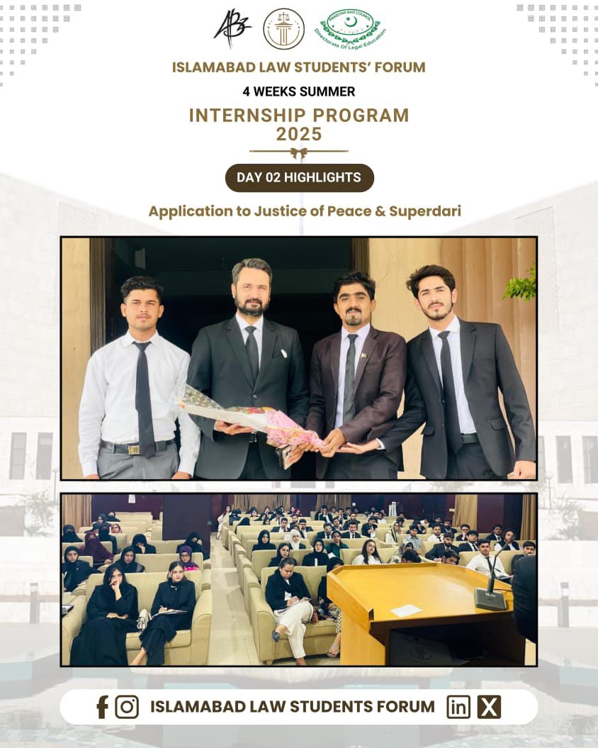 Isblawstudents's tweet photo. Day 02 Highlights
Summer Internship Program 2025
Our distinguished Speakers, Advocate Imran Feroze Malik (Advocate Supreme Court) and Advocate Adnan Khan Marwat (Advocate High Court) delivered their practical insights on
•Application to Justice Of Peace
•Superdari Applications https://t.co/pRNNEAcMe5