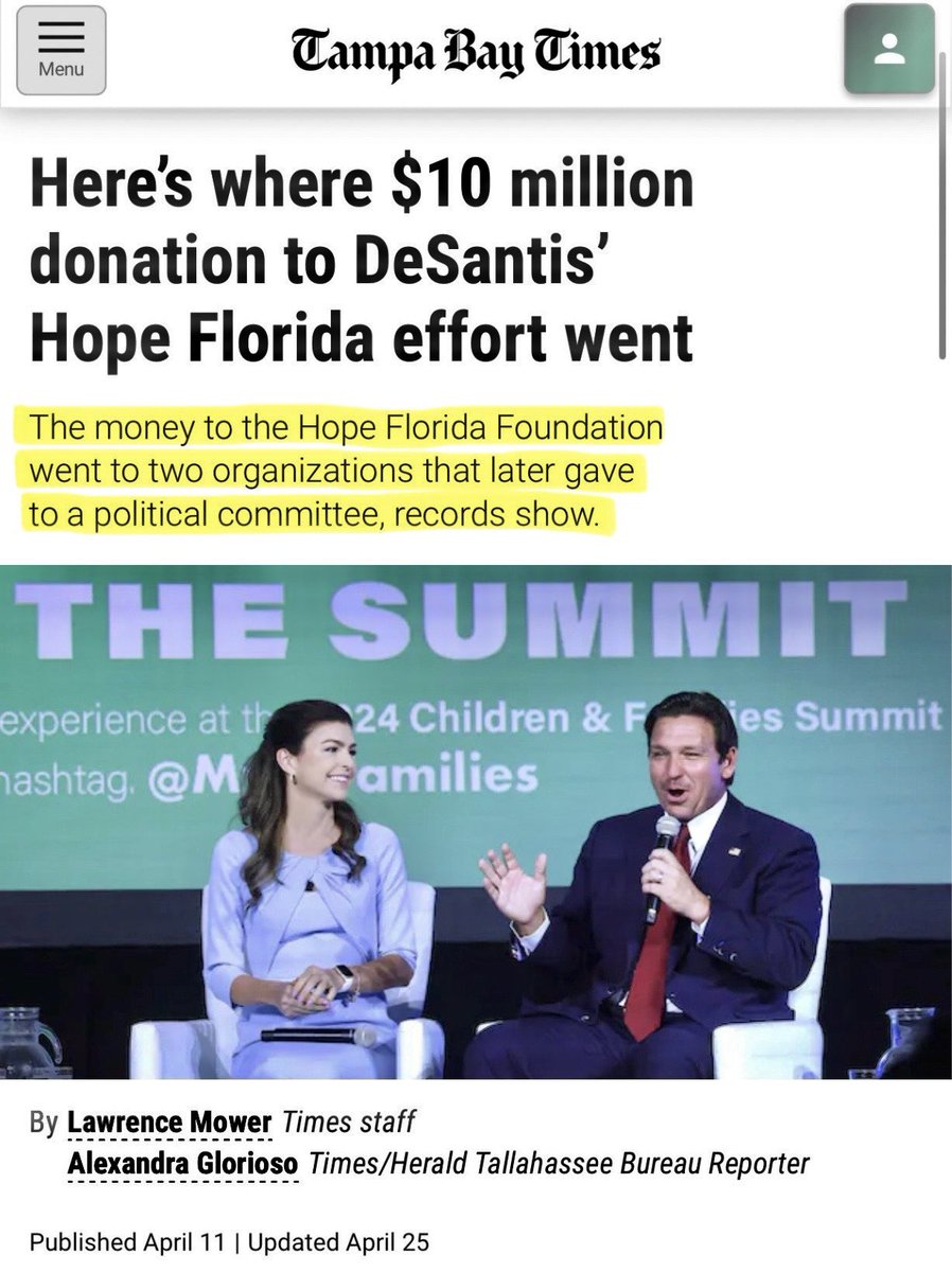 Florida was robbed when you stole $10 MILLION from Medicaid and laundered it into a political committee for you and Ron to spend.
