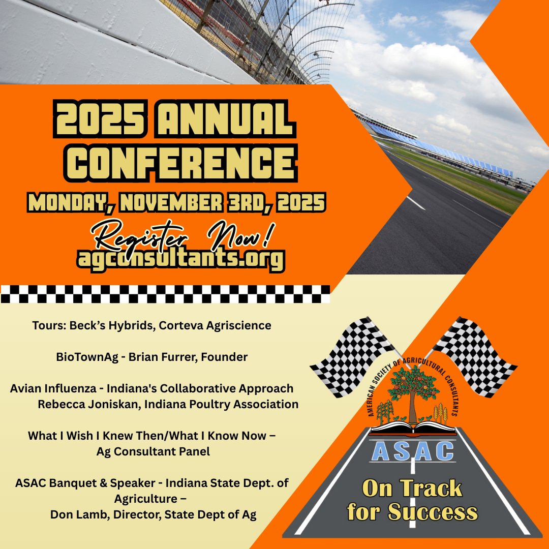 The_ASAC's tweet photo. Early registration ends on October 17, and the conference hotel room block closes on October 10. Go to https://t.co/duCAQCEC16 and select the appropriate links. There is also a link to conference sponsorship opportunities on that page. #ASAC2025 #agconsultants https://t.co/qRD3duo9VV