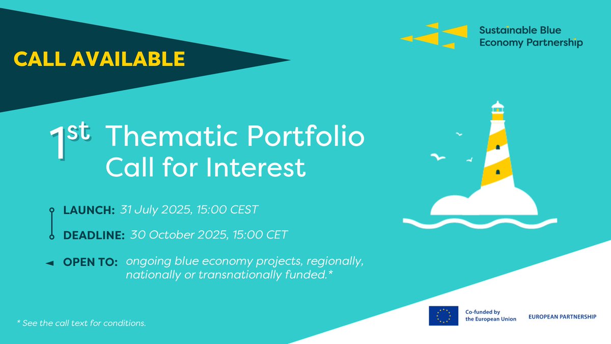 EU_BlackSeaAM's tweet photo. 🌊Attention #BlueEconomy projects! The @BlueEconomyEU launched the Thematic Portfolios Call for Interest, to boost collaboration &amp; impact across Europe.

📅Deadline: 30 Oct 2025 
🔗 More info: https://t.co/bVy4oQfuSJ https://t.co/vqNlLaUVso
