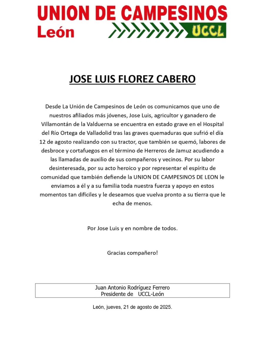 RaquelSerrat29's tweet photo. Des de la @uniopagesos volem fer arribar tota la força en aquests moments tan durs, al nostre company, família i @UCCLCyL
 👨🏻‍🌾👩🏼‍🌾💔 https://t.co/G5Xxcl0Mx9