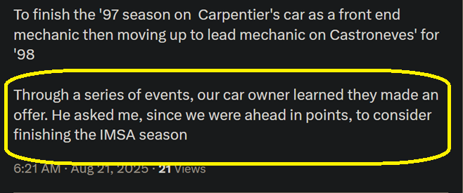 Something many don't know, and this is especially true in IMSA, the team owner and the car owner are usually not the same person. 

Think of it in terms of "White label" race teams.