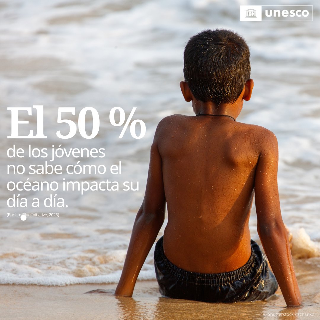 La mitad de los jóvenes no entiende cómo el océano influye en sus vidas, pero el 75 % está preocupado por su salud. 🌊

La UNESCO impulsa la alfabetización oceánica para que la próxima generación actúe y #SalvemosNuestrosOcéanos.

Descubre cómo: unesco.org/es/ocean