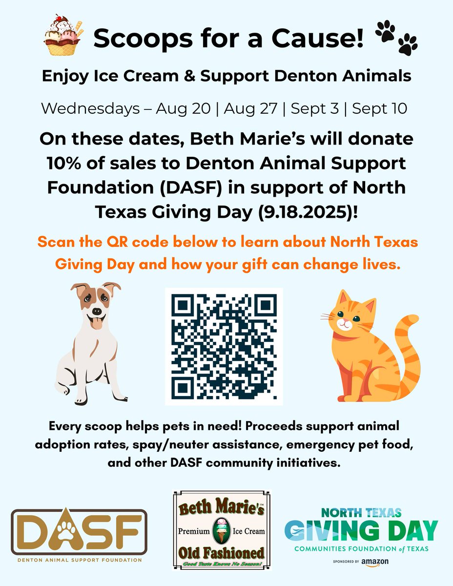 Today! 10% of our sales will be donated to the Denton Animal Support Foundation! Please come in and show your love and support to this really wonderful organization.

#bethmaries #dentonanimalsupportfoundation #northtexasgivingday2025