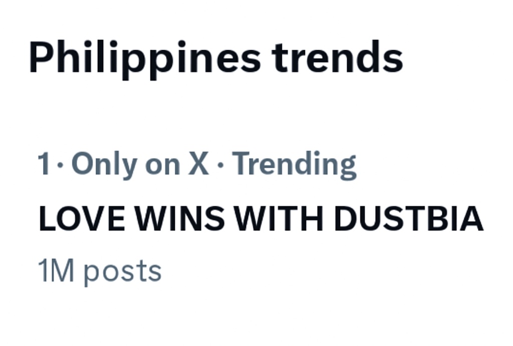 shvvlm's tweet photo. 1M tweets — tayo-tayo lang ‘to, Cheffies! 💛 From struggling to enter TP to now consistently hitting the top… ang layo na ng narating natin. Grabe, super proud of this fandom. Truly, every effort and sacrifice paid off. 🥹

LOVE WINS WITH DUSTBIA https://t.co/y6VvxeDBXQ