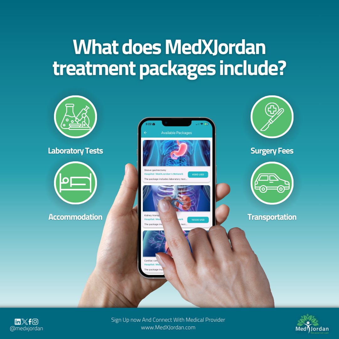 With MedXJordan, your treatment package goes beyond hospital care. It includes medical coordination, travel assistance, accommodation, and continuous support throughout your healing journey. 

Book your treatment package now! 
medxjordan.com/en/packages/

#MedXJordan #medicaltourism