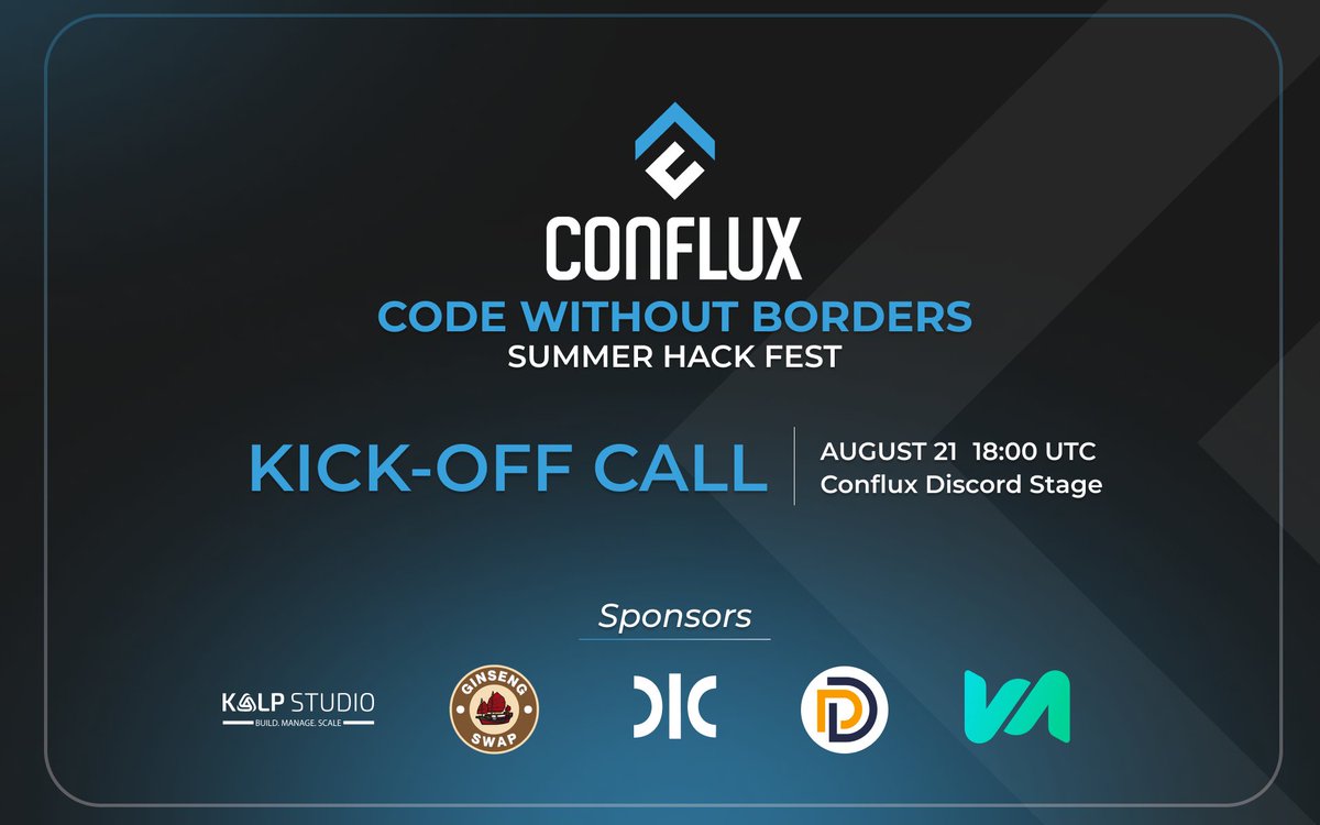 Conflux en Español (@conflux_espanol) on Twitter photo ¡The Code Without Borders - SummerHackfest 2025, la Call sucederá hoy!
🗓 Aug 21 | ⏰ 18:00 UTC / 2:00 PM ET
📍 Conflux Discord Stage
Gracias a <a href="/dForcenet/">dForce</a> | <a href="/mesonfi/">Meson Finance</a> | <a href="/GinsengSwap/">Ginseng Swap</a> | <a href="/shui_finance/">SHUI丨Ver. 2.0 LIVE!</a> | <a href="/Kalp_Studio/">Kalp Studio</a> 💙
Conoce todos los detalles. discord.com/channels/70795… ¡The Code Without Borders - SummerHackfest 2025, la Call sucederá hoy!
🗓 Aug 21 | ⏰ 18:00 UTC / 2:00 PM ET
📍 Conflux Discord Stage
Gracias a <a href="/dForcenet/">dForce</a> | <a href="/mesonfi/">Meson Finance</a> | <a href="/GinsengSwap/">Ginseng Swap</a> | <a href="/shui_finance/">SHUI丨Ver. 2.0 LIVE!</a> | <a href="/Kalp_Studio/">Kalp Studio</a> 💙
Conoce todos los detalles. discord.com/channels/70795…