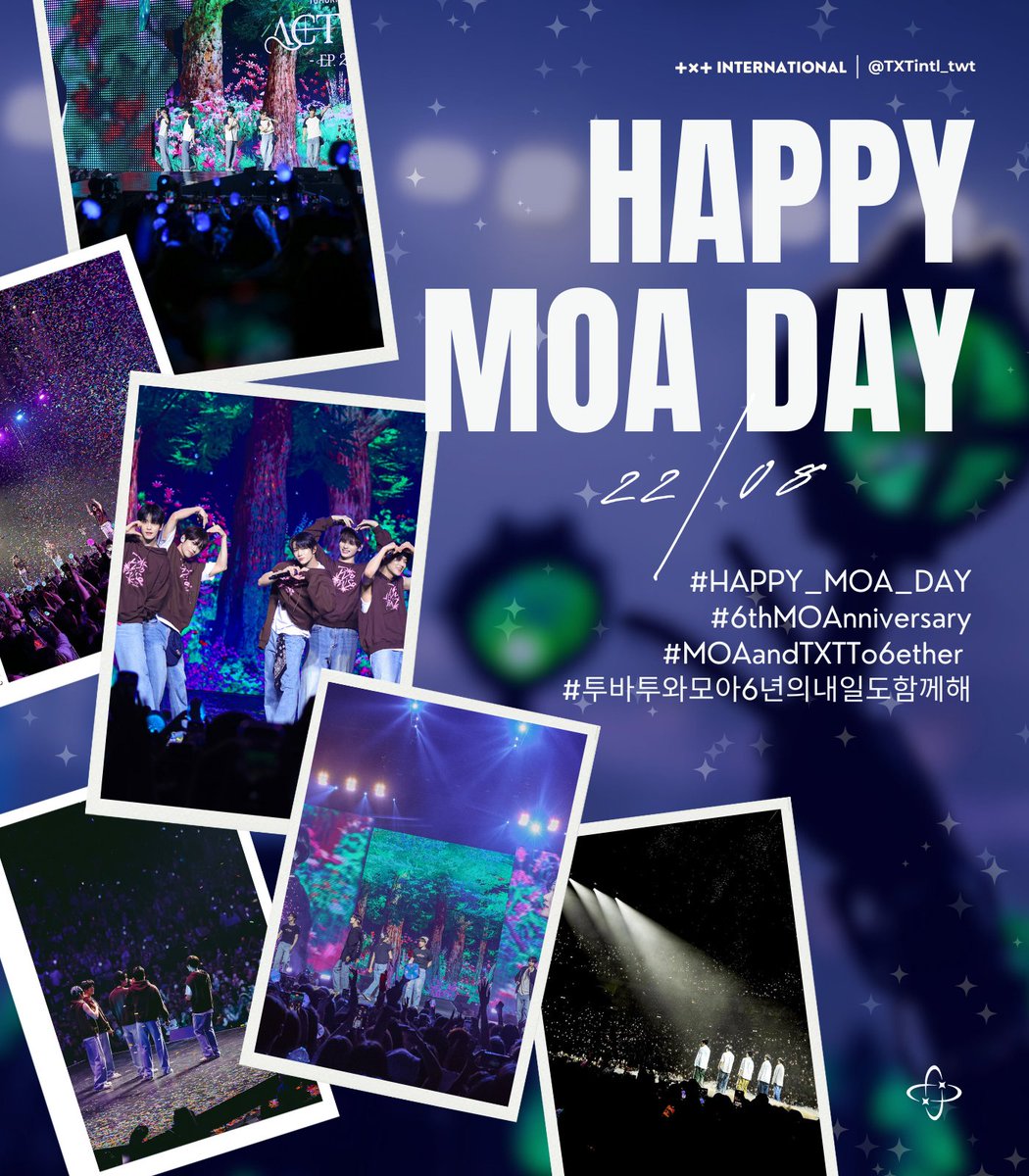 HAPPY MOA DAY!!

#HAPPY_MOA_DAY
#6thMOAnniversary
#MOAandTXTTo6ether 
#투바투와모아6년의내일도함께해