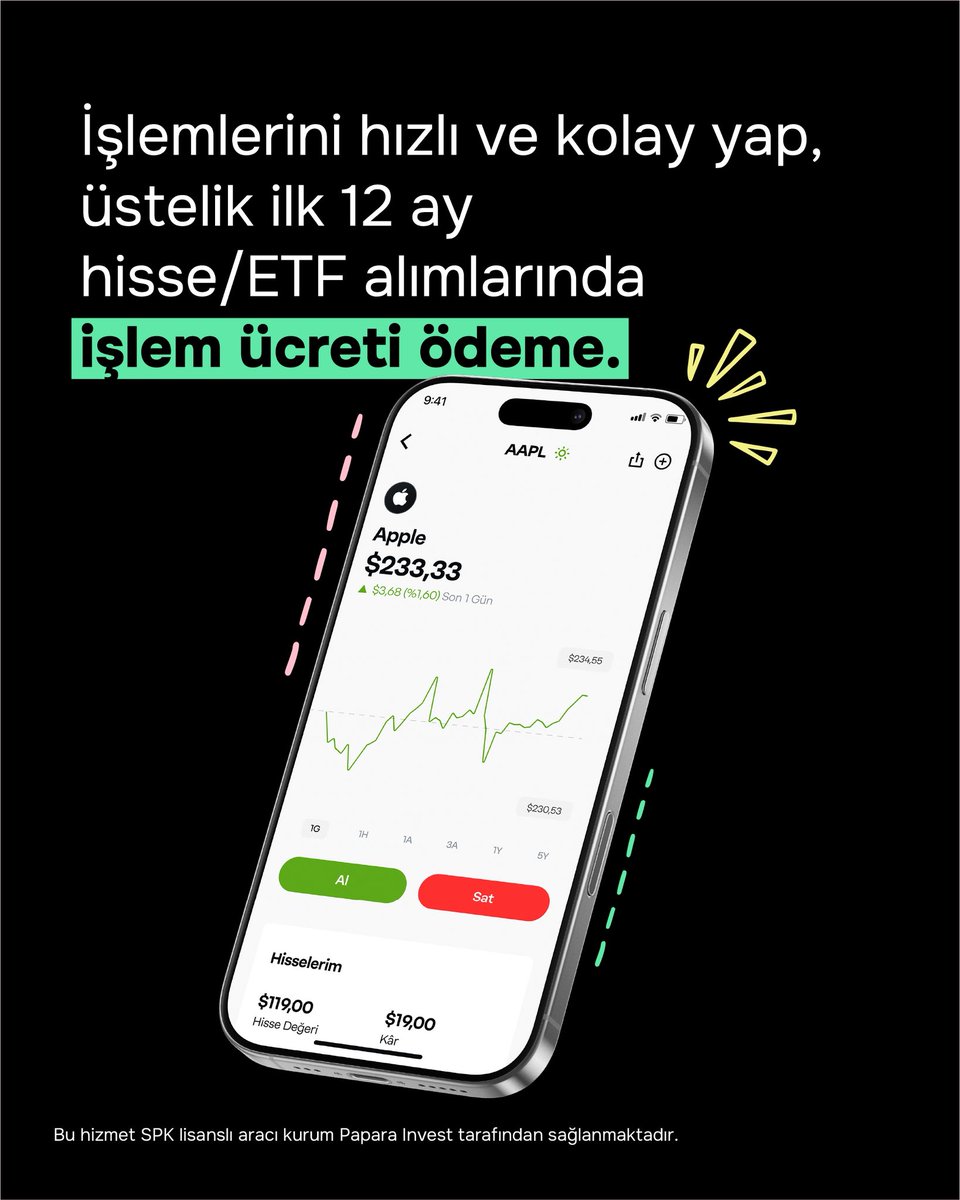 Üç adımda Amerika borsalarına yatırım adımlarını keşfet! #Papara