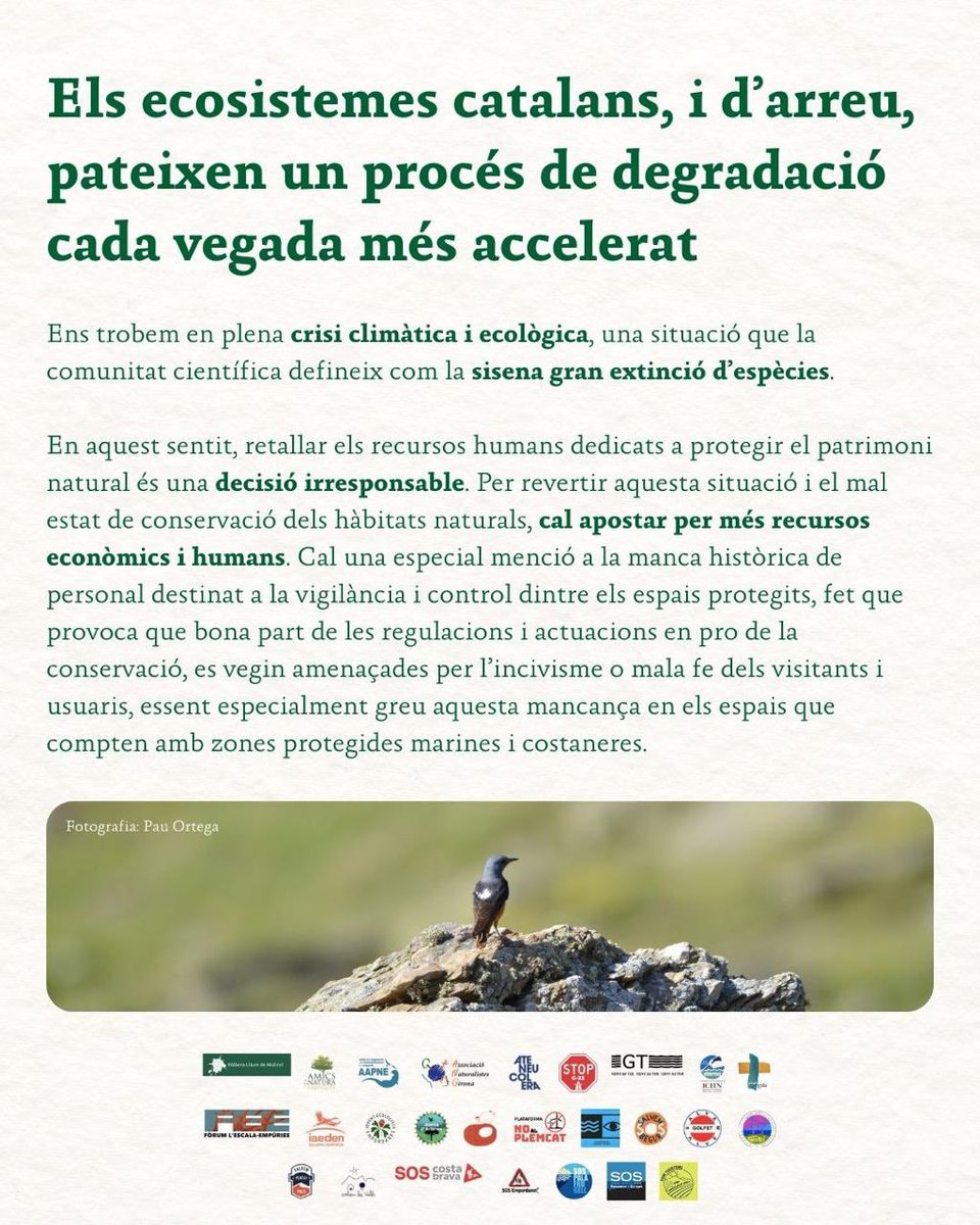 🚨 Els #ParcsNaturals de Catalunya en situació crítica: el 29 d’octubre podrien perdre més del 50% del personal i alguns quedar-se sense cap tècnic. Risc de tancaments, pèrdua de recerca i educació ambiental. Exigim solucions estructurals! 🌿 

🔗 Notícia: tuit.cat/m5lMB
