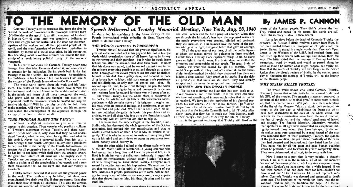 PRL_library's tweet image. #OTD 1940 #Trotsky murdered by Stalinist agent. “Trotsky himself believed that ideas are the greatest power in the world. Their authors may be killed, but ideas, once promulgated, live their own life.”--James P. Cannon, Socialist Appeal, 7 Sept. 1940 shorturl.at/2Br0c