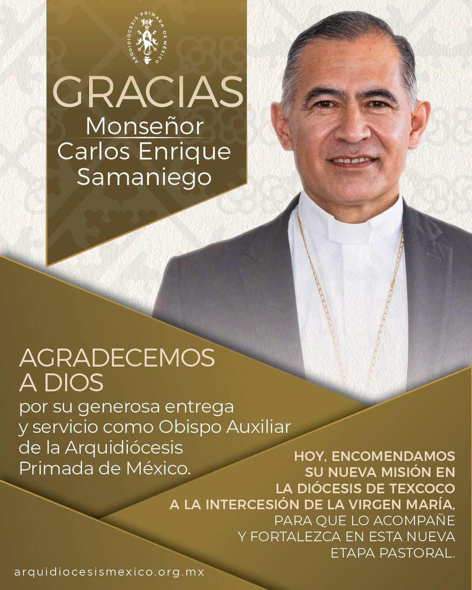 Fco. Javier Acero (@frayxavier) on Twitter photo Agradecemos el trabajo de Mons. Carlos E. Samaniego en la <a href="/ArquidiocesisMx/">Arquidiócesis Primada de México</a> que el Señor le siga bendiciendo en su nueva diócesis de Texcoco. Agradecemos el trabajo de Mons. Carlos E. Samaniego en la <a href="/ArquidiocesisMx/">Arquidiócesis Primada de México</a> que el Señor le siga bendiciendo en su nueva diócesis de Texcoco.
