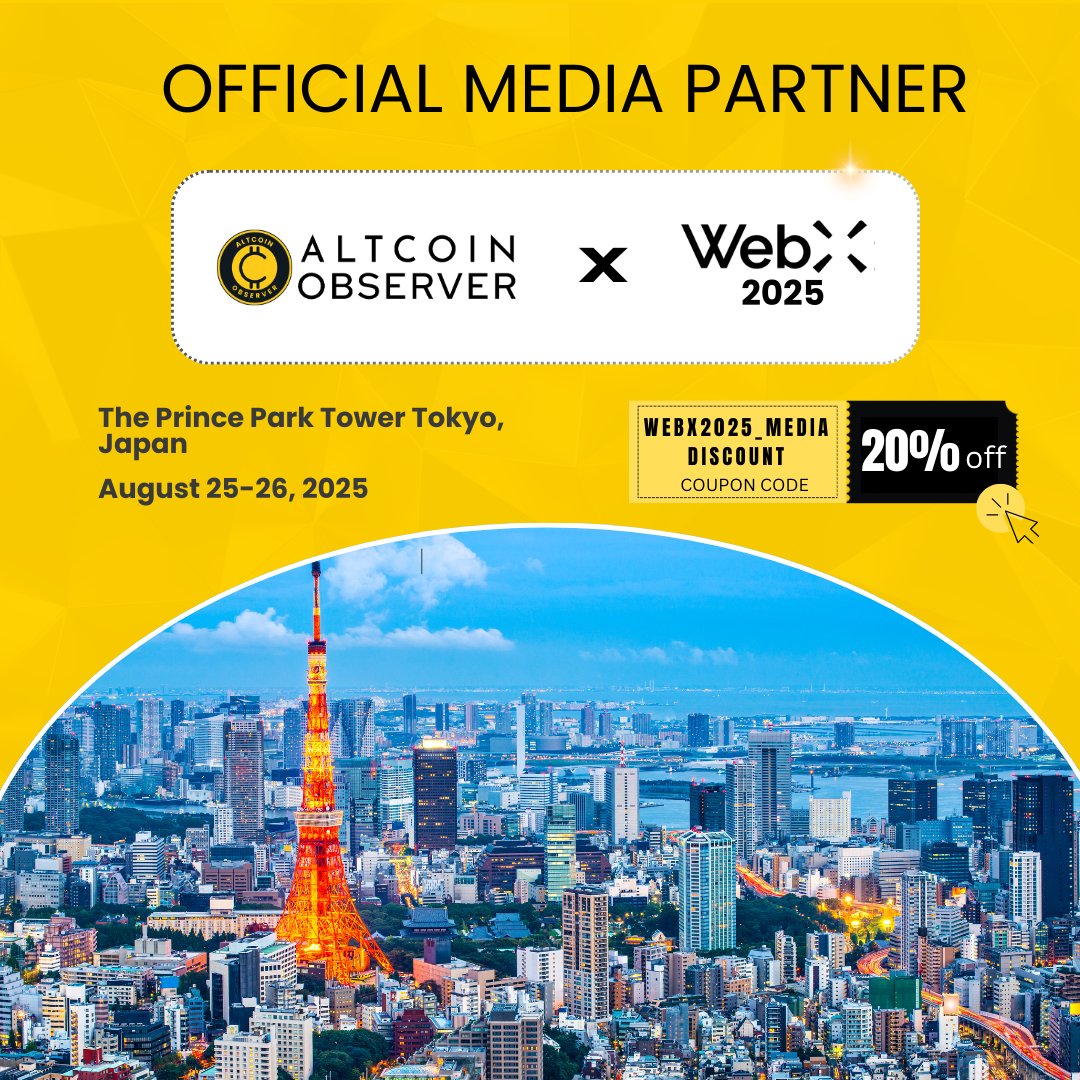 Altcoin Observer (@altcoinobserve) on Twitter photo 🌐 Tokyo is calling! <a href="/WebX_Asia/">WebX 2025 (Aug 25-26)</a> 2025 returns on Aug 25–26 with 15,000+ attendees, 200+ speakers, 100+ side events, and a lineup that’s shaping the future of Web3 🚀
We’re proud to announce that <a href="/AltcoinObserve/">Altcoin Observer</a> is an official media partner! 🎉CLick HERE to know all about it: 🌐 Tokyo is calling! <a href="/WebX_Asia/">WebX 2025 (Aug 25-26)</a> 2025 returns on Aug 25–26 with 15,000+ attendees, 200+ speakers, 100+ side events, and a lineup that’s shaping the future of Web3 🚀
We’re proud to announce that <a href="/AltcoinObserve/">Altcoin Observer</a> is an official media partner! 🎉CLick HERE to know all about it: