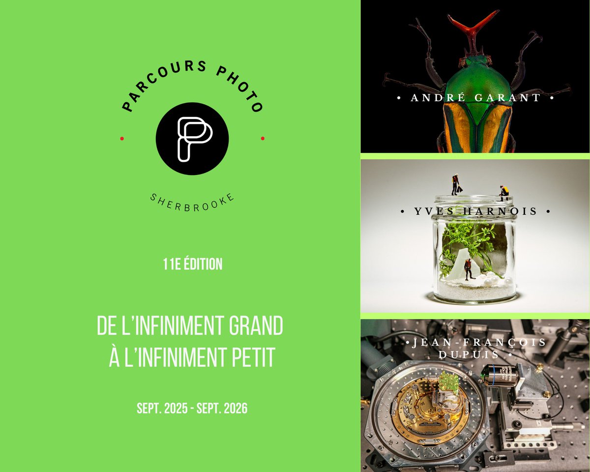 Lancement du Parcours Photo Sherbrooke 2025-2026 mercredi 3 septembre à 17h.
Pour cette nouvelle édition, ce sont les œuvres des artistes Jean-François Dupuis, André Garant et Yves Harnois qui seront mises en espace sur la promenade du Lac-des-Nations. mailchi.mp/mbas/lancement…