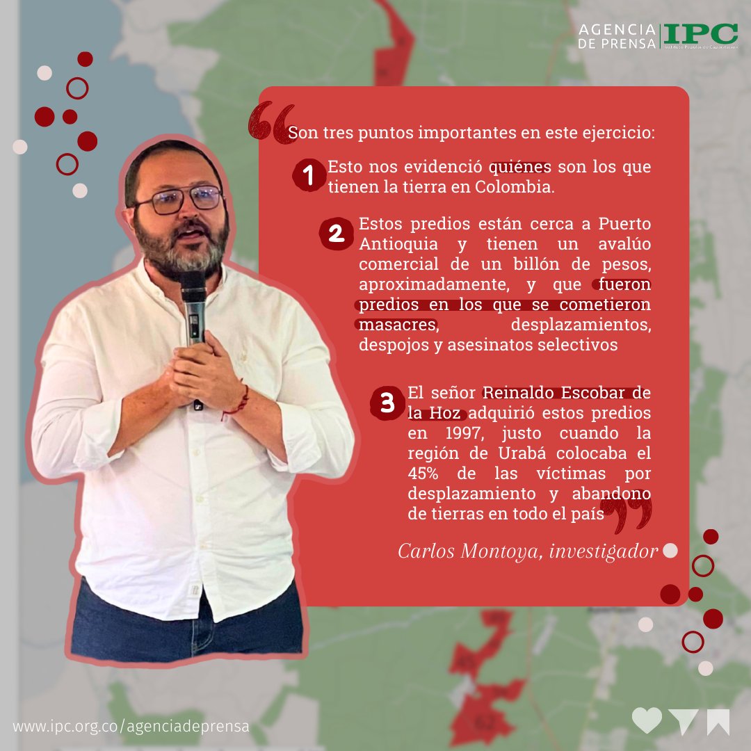 #Urabá | ⚠️En 4 municipios de esta región, se identificaron más de 4 mil hectáreas a nombre de Agrícola El Retiro S.A., empresa socia fundadora de Banadex, y  propiedad de Chiquita Brands.
📢Organizaciones piden reparación para las víctimas.
📌Conoce más: ipc.org.co/agenciadeprens…