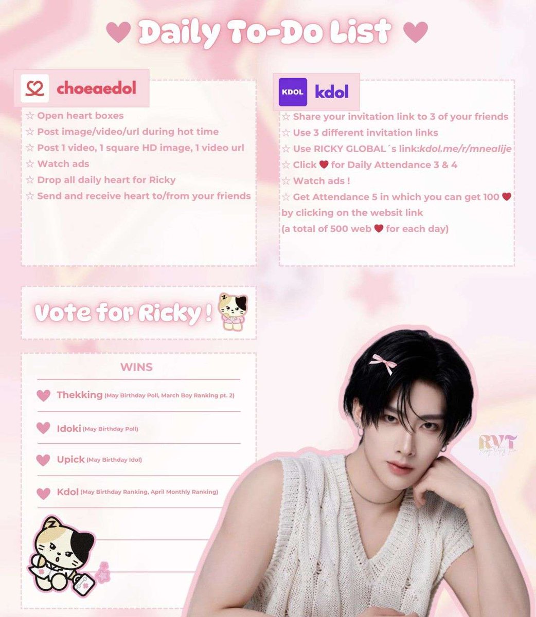 [DAILY TO-DO LIST]

Keep collecting on these apps ⬇️ Check pinned post for tutorial!

#RICKY #리키 #沈泉锐 #リッキー #제로베이스원