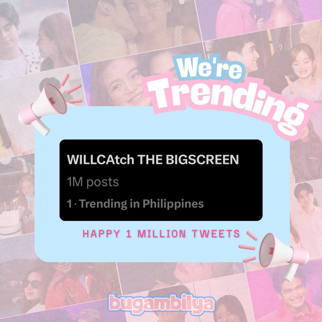 BUGAMBILYA (@gdm6bugambilya) on Twitter photo ONE MILLION UNLOCKED
Happy one million, catchers!!! I know proud na proud si <a href="/biancadeveraa/">Bianca De Vera</a> and <a href="/WillAshley05/">Will Ashley</a> sa inyong lahat.
Just keep tweeting guys
WILLCAtch THE BIGSCREEN
WILLCAtch THE BIGSCREEN ONE MILLION UNLOCKED
Happy one million, catchers!!! I know proud na proud si <a href="/biancadeveraa/">Bianca De Vera</a> and <a href="/WillAshley05/">Will Ashley</a> sa inyong lahat.
Just keep tweeting guys
WILLCAtch THE BIGSCREEN
WILLCAtch THE BIGSCREEN
