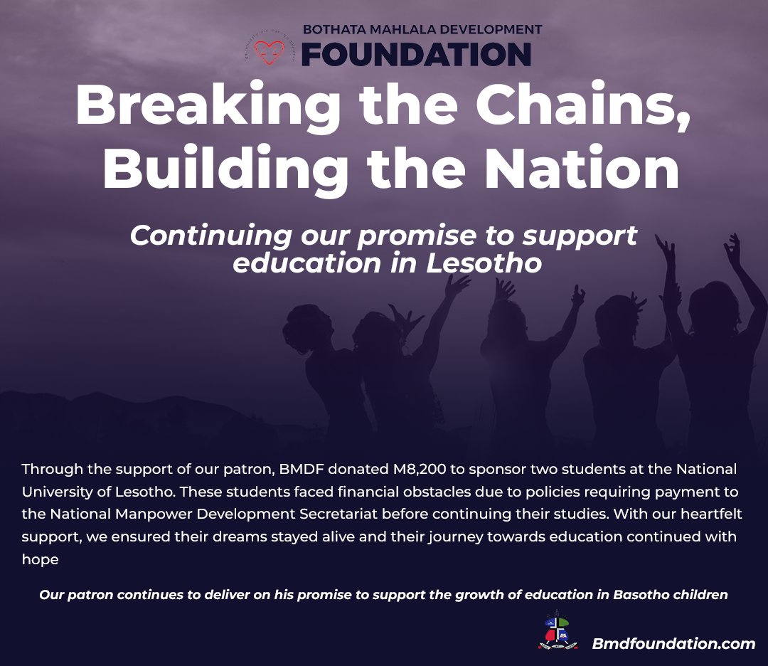 bmdf01's tweet photo. Breaking the Chains, Building the Nation! 💙
Two students. One dream. A brighter tomorrow.
With the support of our patron, BMDF donated M8,200 to help them continue their education at the National University of Lesotho https://t.co/hiSwYxyGcH
