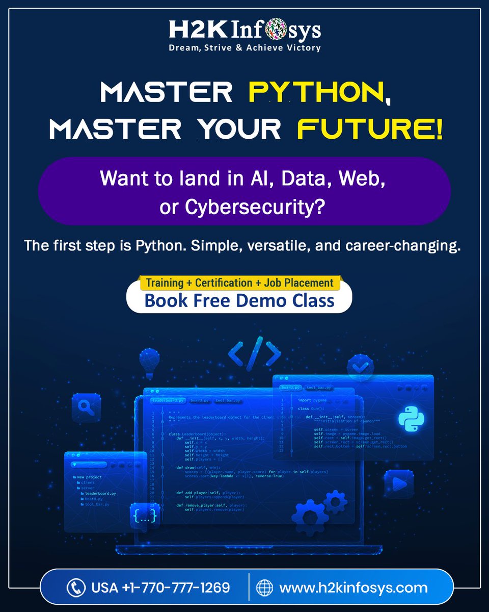 h2kinfosys's tweet image. 🚀 Master Python, Master Your Future!
Start your career in AI, Data, Web, or Cybersecurity with Python.
👉 h2kinfosys.com/courses/python…
📞 +1 770-777-1269 | 📧 training@h2kinfosys.com
#PythonTraining #LearnPython #PythonCertification #PythonOnlineCourse #PythonProgramming #Career