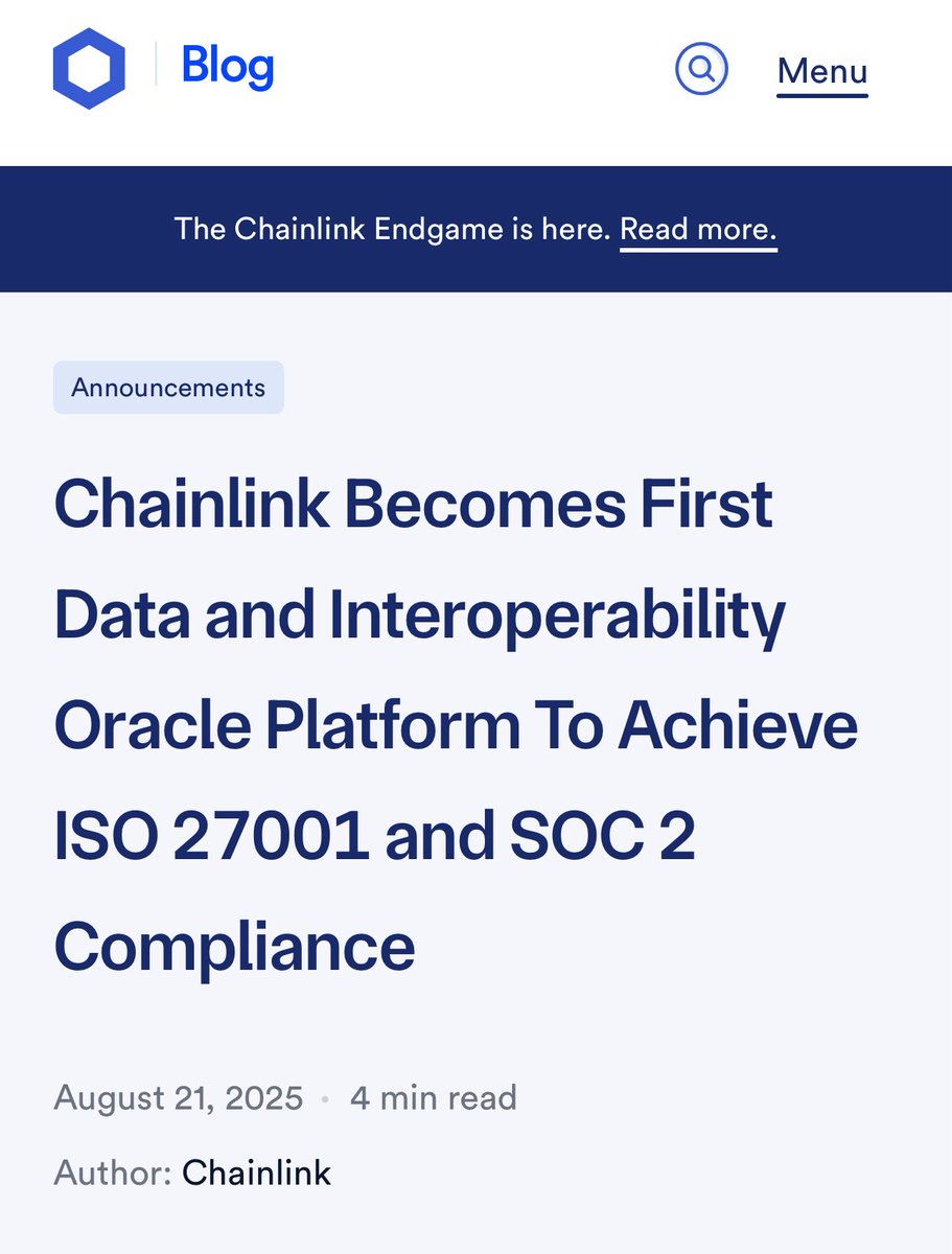 fram3o's tweet image. Chainlink’s status as the first cryptocurrency and oracle platform to achieve ISO 27001 certification and SOC 2 Type 1 attestation—milestones unmatched by competitors as of mid-2025—fundamentally positions LINK for unparalleled dominance in reshaping global data and financial…